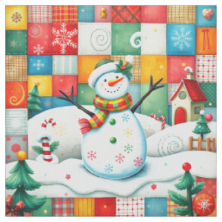 Tissu Patchwork de Noël bonhomme de neige aspect quilt