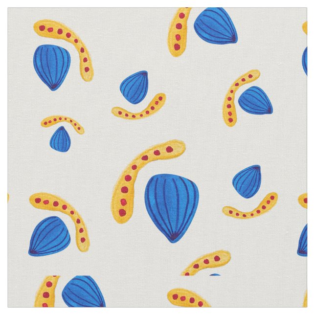 Tissu Patrón boho  pintado a mano amarillo y azul (Fermer)