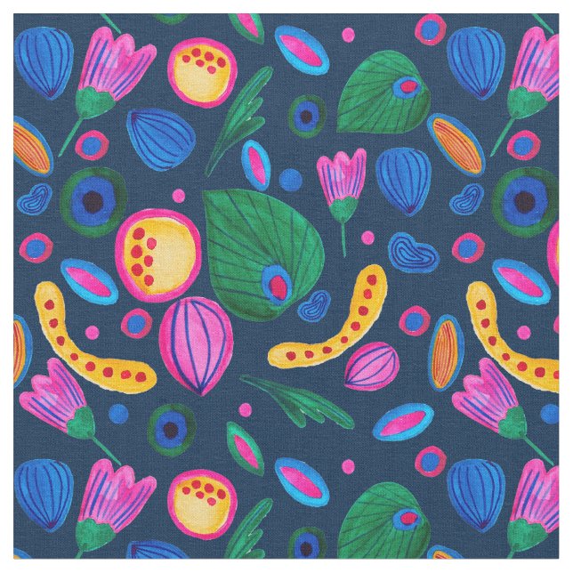 Tissu Patrón boho pintado a mano azul navy (Fermer)