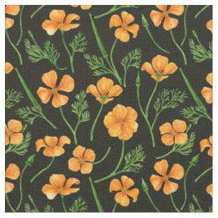 Tissu Pavot de Californie, fleurs d'été, orange wil