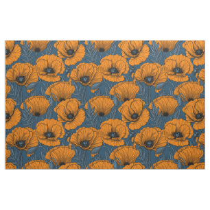 Tissu Pavot orange sur bleu foncé