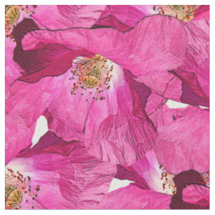 Tissu Pavots floraux motif rose.