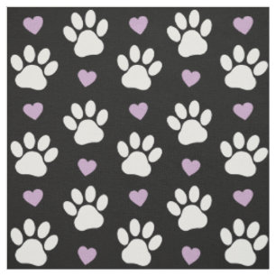 Tissu Paw Motif, Chien Paws, White Paws, Lilac Hearts