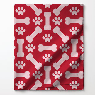 Tissu Paw Prints and Bones Rouge