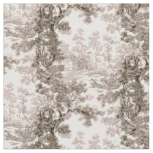 Tissu Paysage Vintage de chalet Toile Brown et blanche