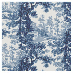 Tissu Paysage Vintage du cottage Bleu de toile et blanc