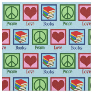 Tissu Peace Love Books Cute Blue Bookworm