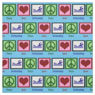 Tissu Peace Love Swimming Cute Swim Team Blue