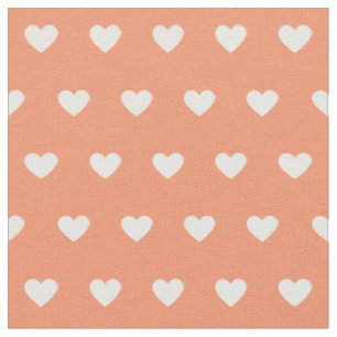 Tissu Peach Motif mignon aux Coeurs blancs