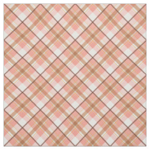 Tissu Peach Red Coral White Brown Plaid Motif