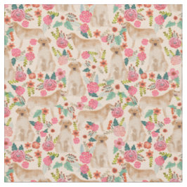 Tissu Pêche à la conception florale du Labrador jaune