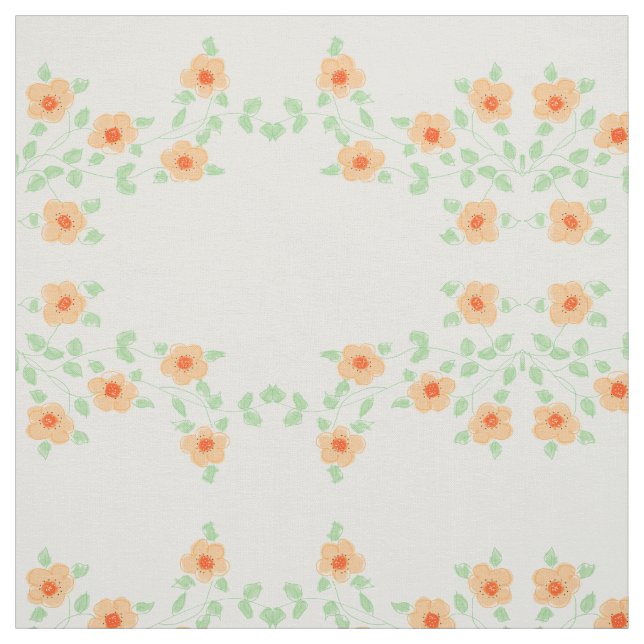 Tissu Pêche Avec Floral Orange Rusty (Échantillon)