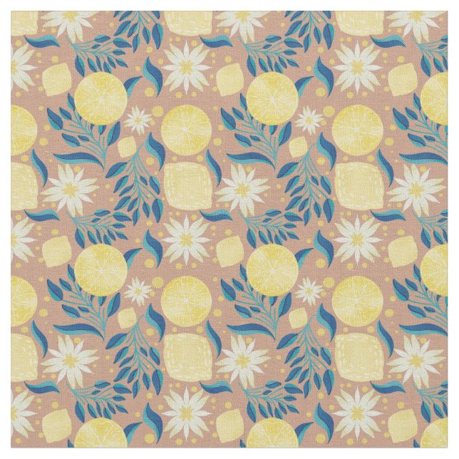 Tissu Pêche florale Citrus citron (Fermer)