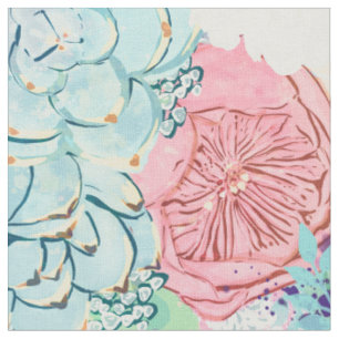 Tissu Peine de menthe rose mignonne et peinture florale