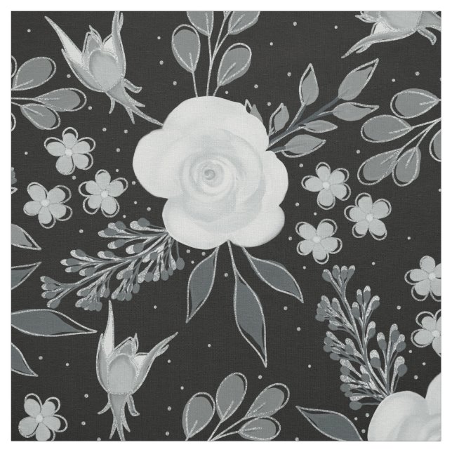 Tissu Peinture d'aquarelle Rose en noir blanc (Échantillon)