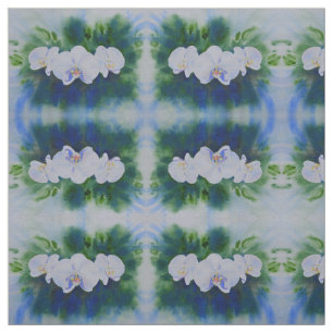 Tissu Peinture d'orchidée d'aquarelle blanche, vert bota