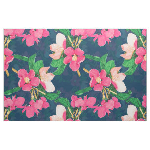 Tissu Peinture marine bleu rose en fleur de cerisier