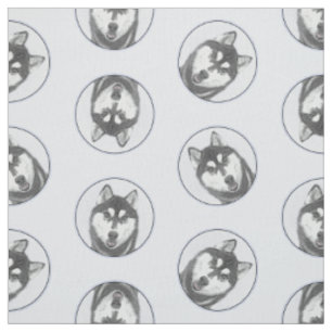 Tissu Peinture sibérienne Husky art Chien noir et blanc