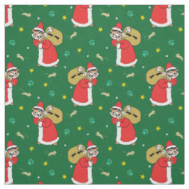 Tissu Père Noël Paws Chats Christmas Green