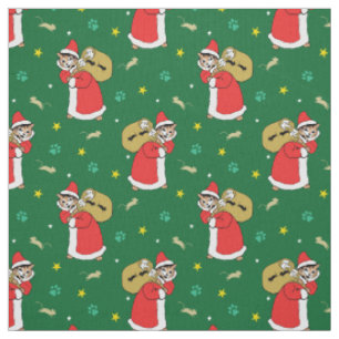 Tissu Père Noël Paws Chats Christmas Green