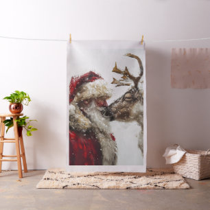 Tissu Père Noël Whimsical & Rudolph Nez au nez