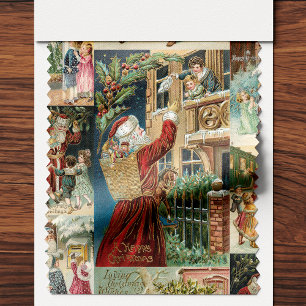 Tissu Père victorien Noël avec enfants Collage