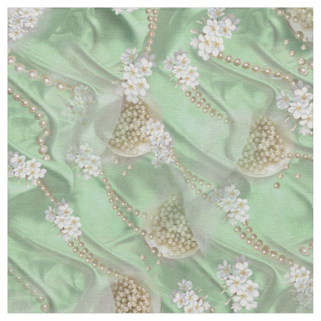 Tissu Perles de champagne verte en soie et ivoire (Fermer)