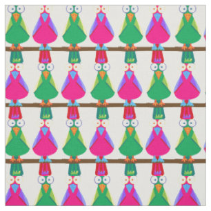 Tissu Perroquets de dessin animé verts et roses
