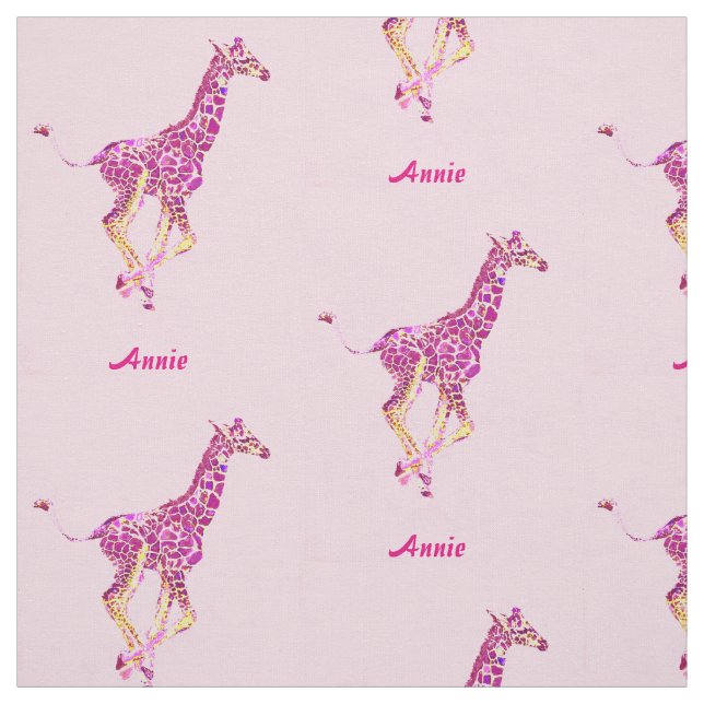 tissu personalizable de girafes roses (Échantillon)