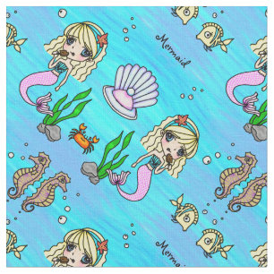 Tissu personalizable de sirène et de poissons