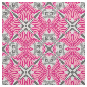 Tissu Pétales de fleurs Abstraites Fuchsia rose et gris