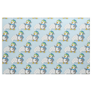 Tissu Petit manchot avec boules de neige agitant