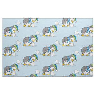 Tissu Petit manchot obtenant une boule de neige