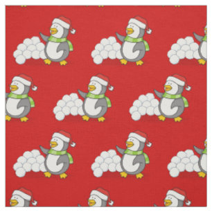Tissu Petit pingouin avec boules de neige agitant Motif