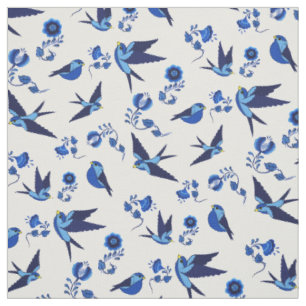 Tissu Petit vol bleu d'oiseau, séance, impression