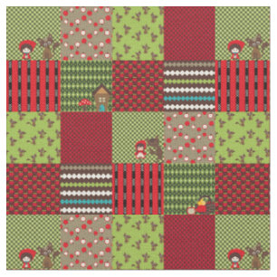Tissu Petite courtepointe rouge à cheval Blocs verts/ro