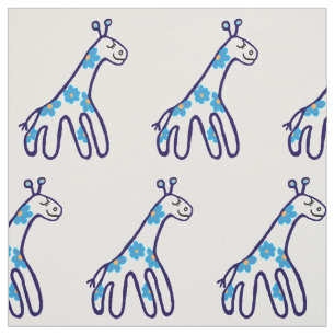 Tissu Petite empreinte de pépinière de girafe bleu