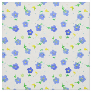 Tissu Petite Fleur Sauvage Bleue Aquarelle de Campagne A