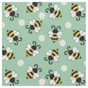 Tissu Petites abeilles mignonnes et fleurs marguerites m