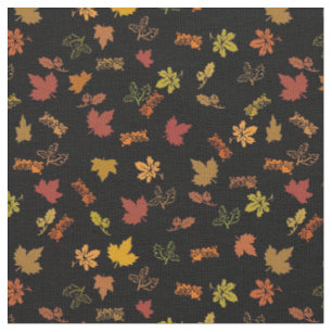 Tissu Petites feuilles d'automne ou d'automne sur noir