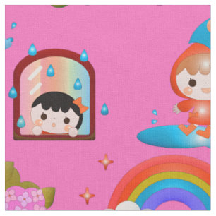 Tissu Petites Filles Avec Grenouilles Et Escargots GC2