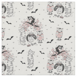 Tissu Petites sorcières mignonnes avec chauves-souris ch