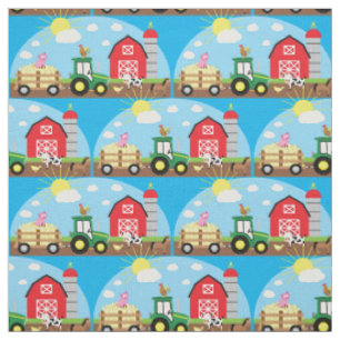 Tissu Petits animaux de ferme Tracteur