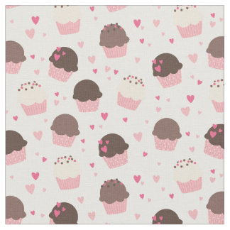 Tissu Petits gâteaux et coeurs mignons dans le rose et