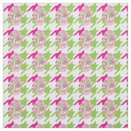 Tissu Pied de fond rose et vert