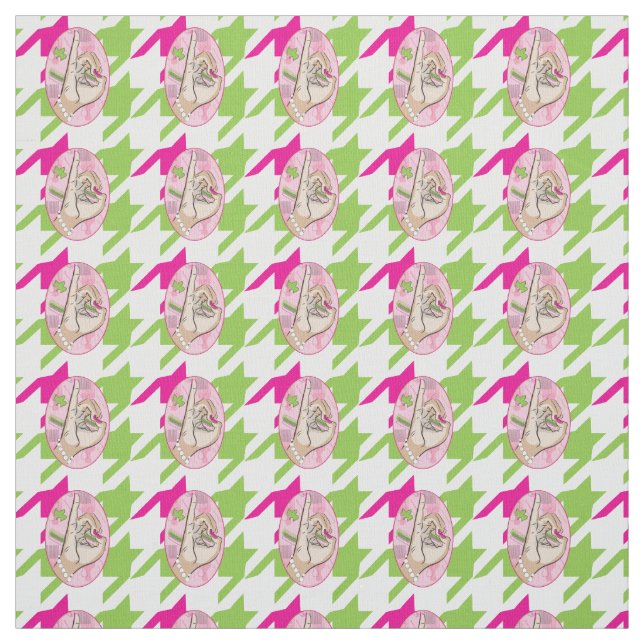 Tissu Pied de fond rose et vert (Échantillon)