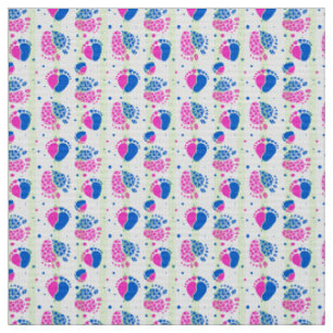 Tissu Pieds bébé et Coeurs en bleu et rose