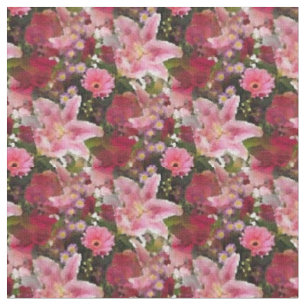 Tissu Piliers roses et Roses rouges Aquarelle Florale