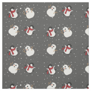 Tissu Pingouin et bonhomme de neige