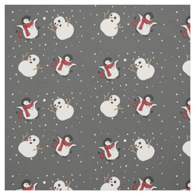 Tissu Pingouin et bonhomme de neige (Échantillon)